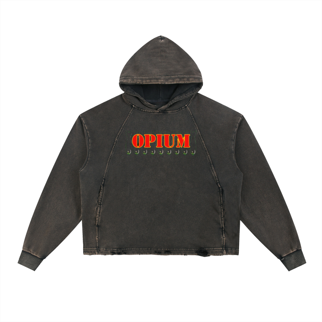 00PIUM Vintage Washed Frayed-Hem Hoodie
