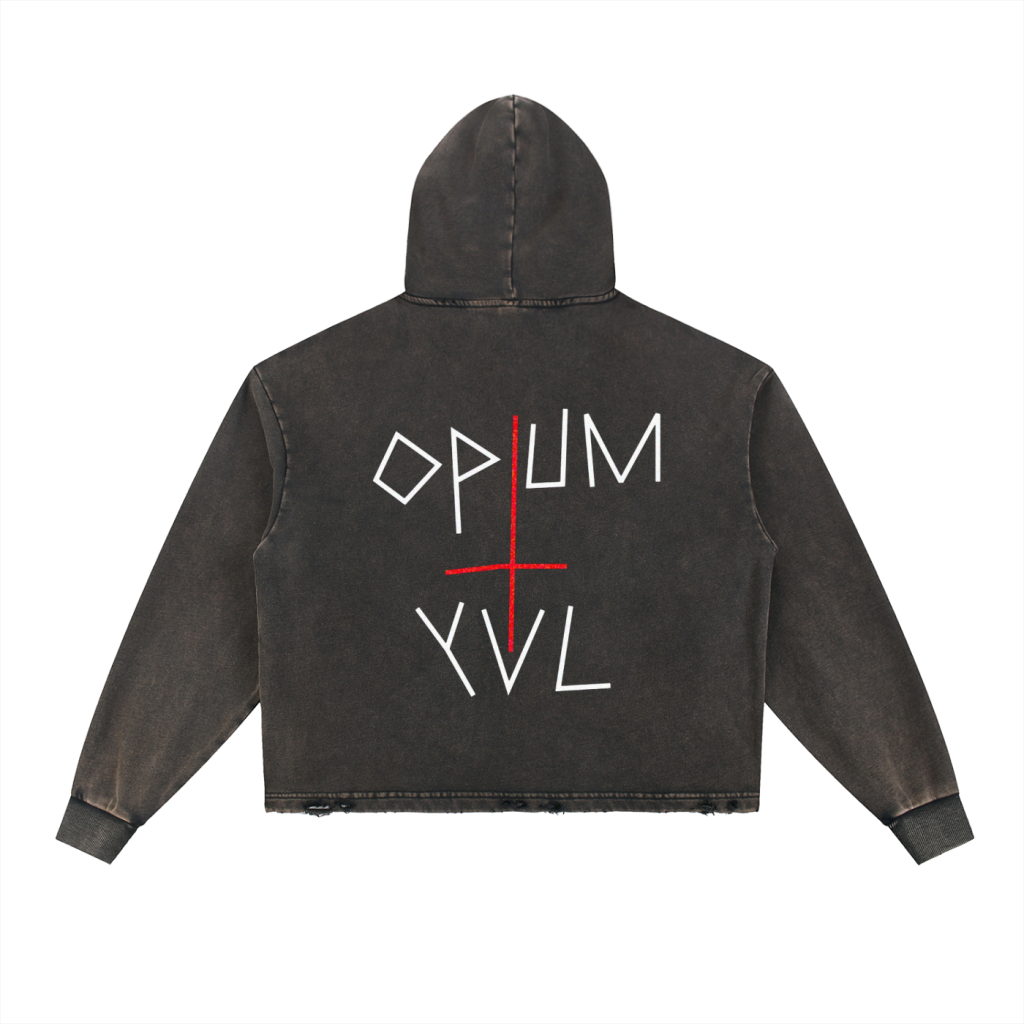 00PIUM Vintage Washed Frayed-Hem Hoodie