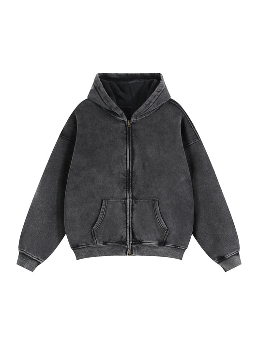 Blank Zip-Through Boxy Fleece Hoodie