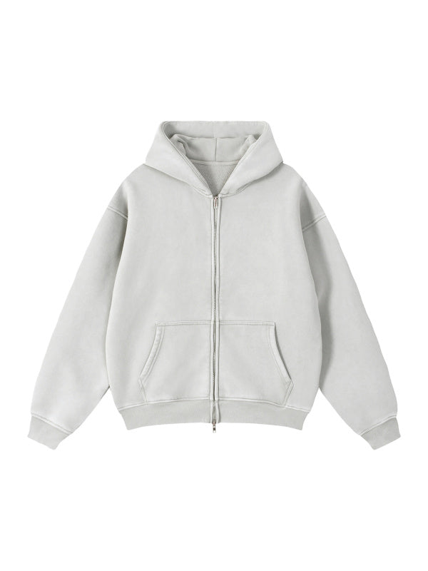 Blank Zip-Through Boxy Fleece Hoodie