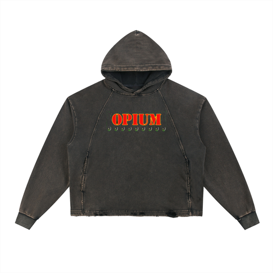 00PIUM Vintage Washed Frayed-Hem Hoodie